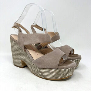 Sacha‎ London Suede Leather Beige Wedge Platform Shoes Sandals Women’s Size 8.5